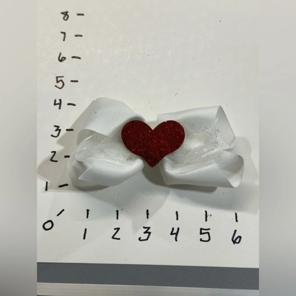 NEW‎ girls hair bows clip accessory white red heart